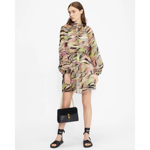 TED BAKER ZEENAA Blouson Sleeve Sheer Mini Dress - Picture 5 of 10